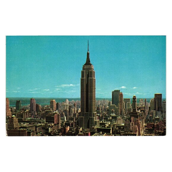Vintage Uptown Skyline Postcard Featuring Empire State RCA Buildings NYC Aerial - Picture 1 of 2
